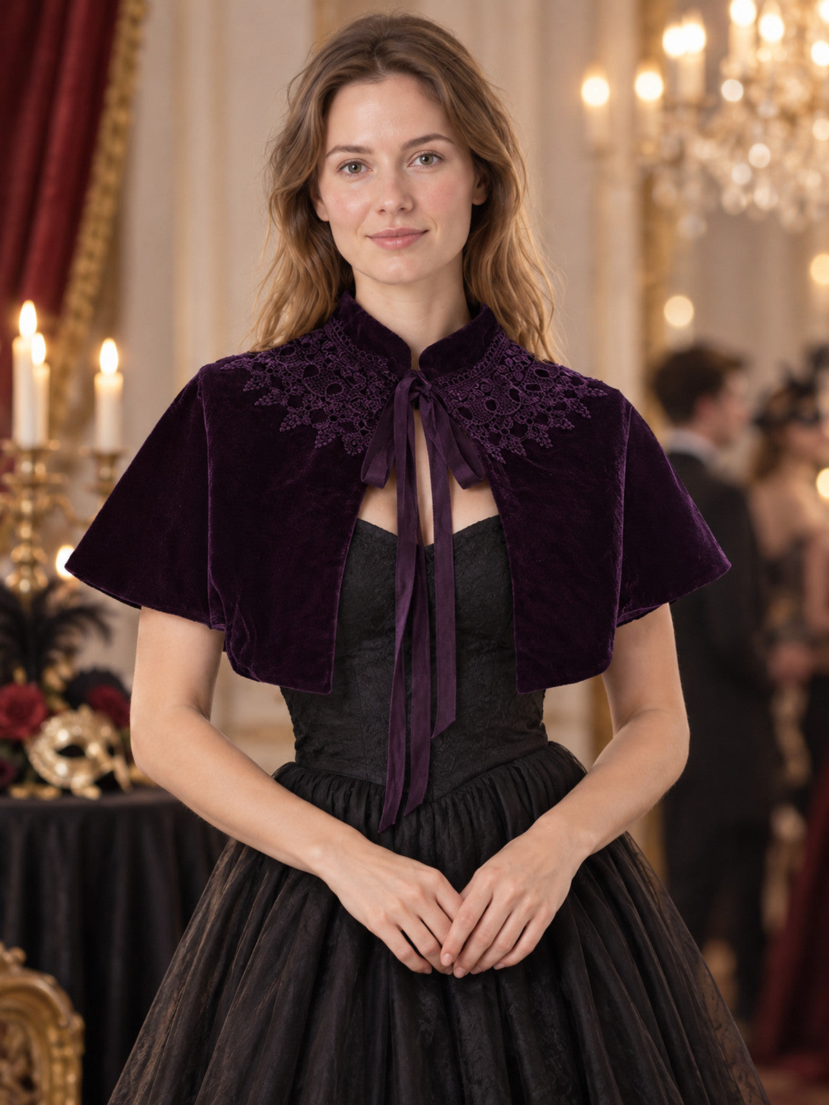 Purple Velvet Cape with Lace and Ties