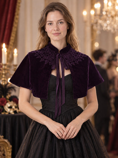Purple Velvet Cape with Lace and Ties