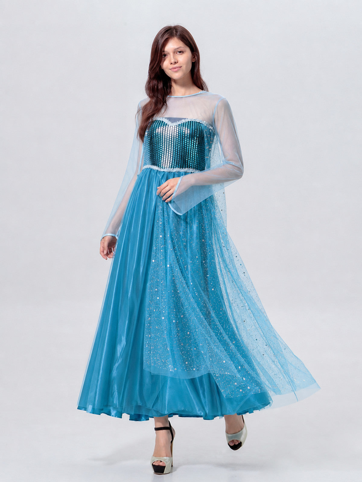 Blue Sequin Maxi Dress for Cosplay