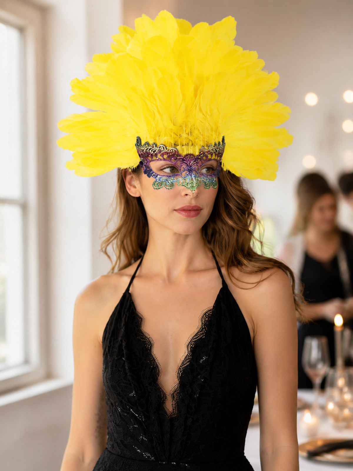 Carnival Headpiece with Feathers and Mask