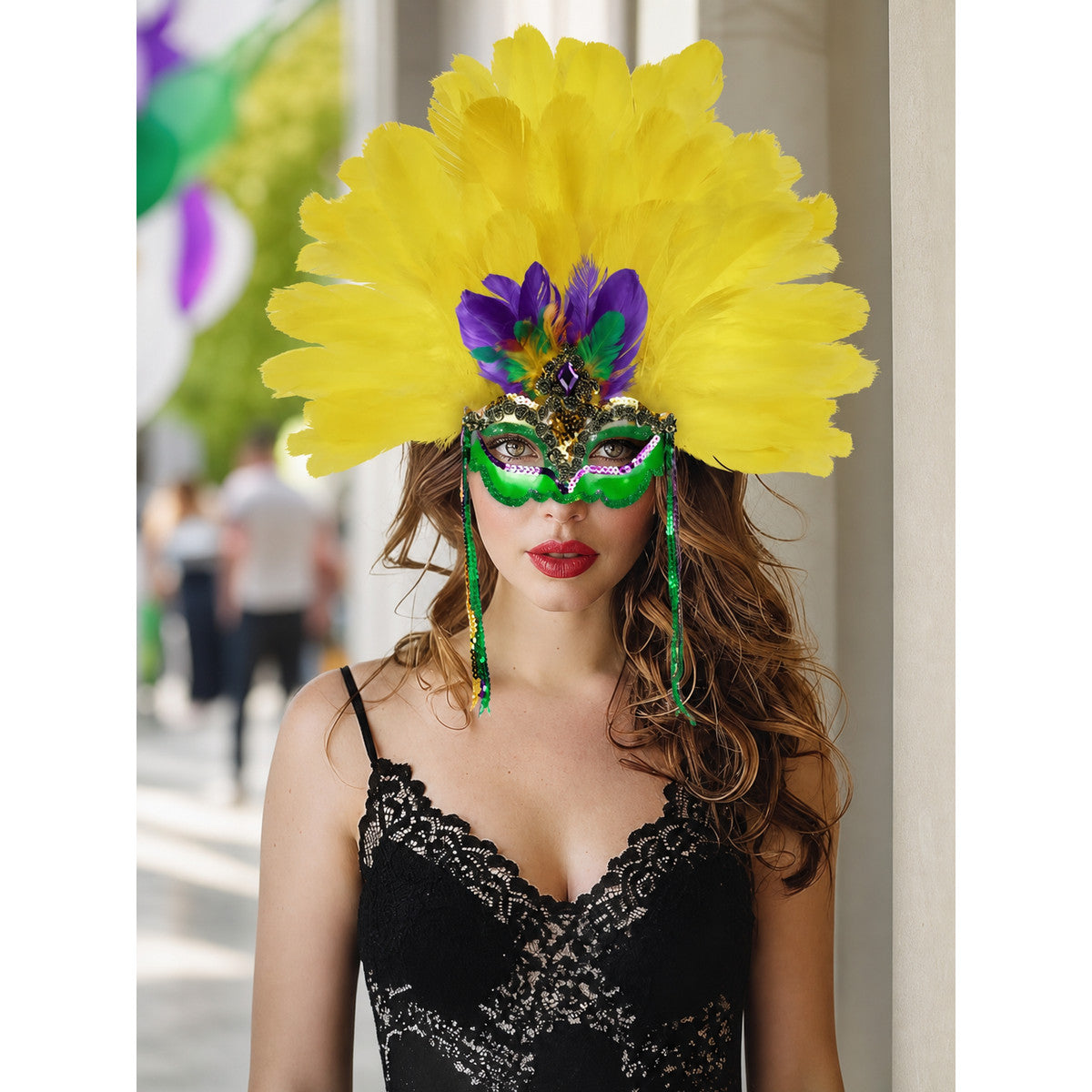 Carnival feather headdress with mask lifestyle
