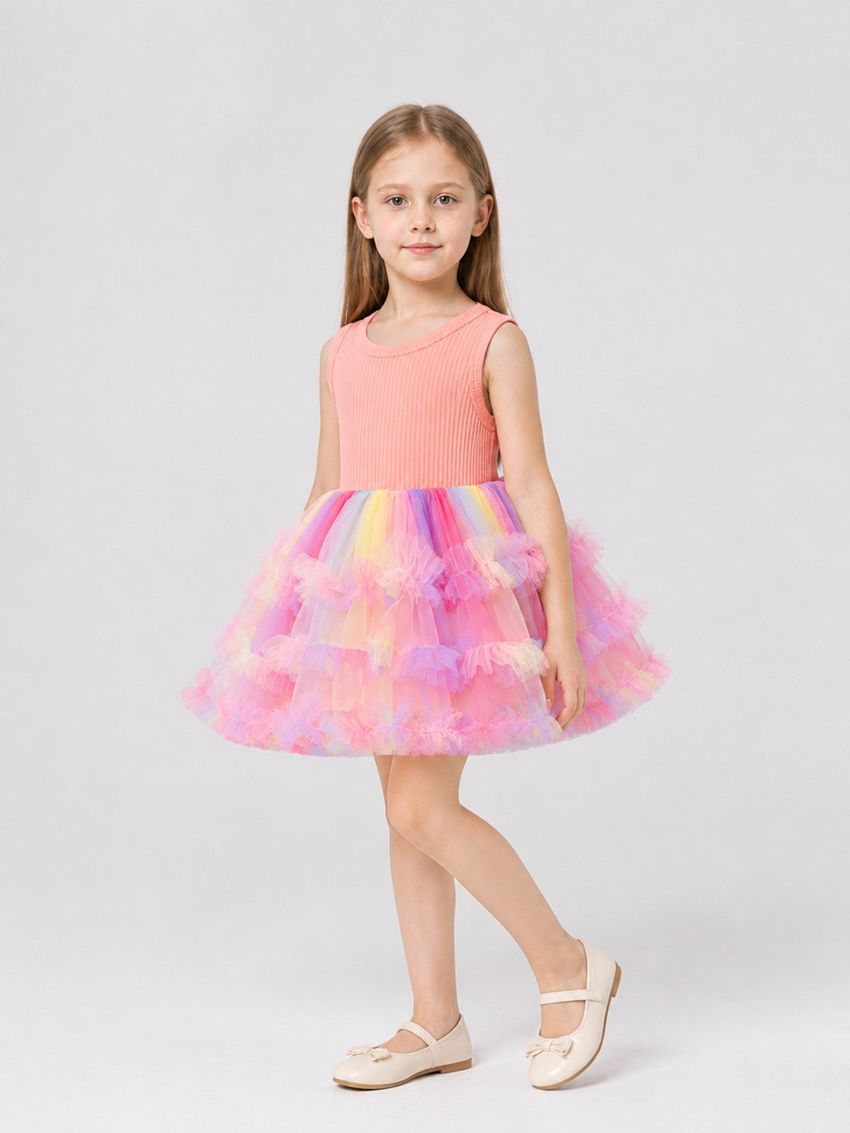 Dressy Full-Skirt Dress with a Multicolored Tulle Skirt Costume Dresses detail
