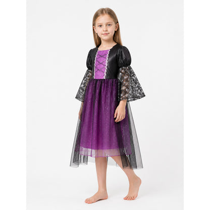 Black and Purple Carnival Dress with Lace Sleeves Costume Dresses detail
