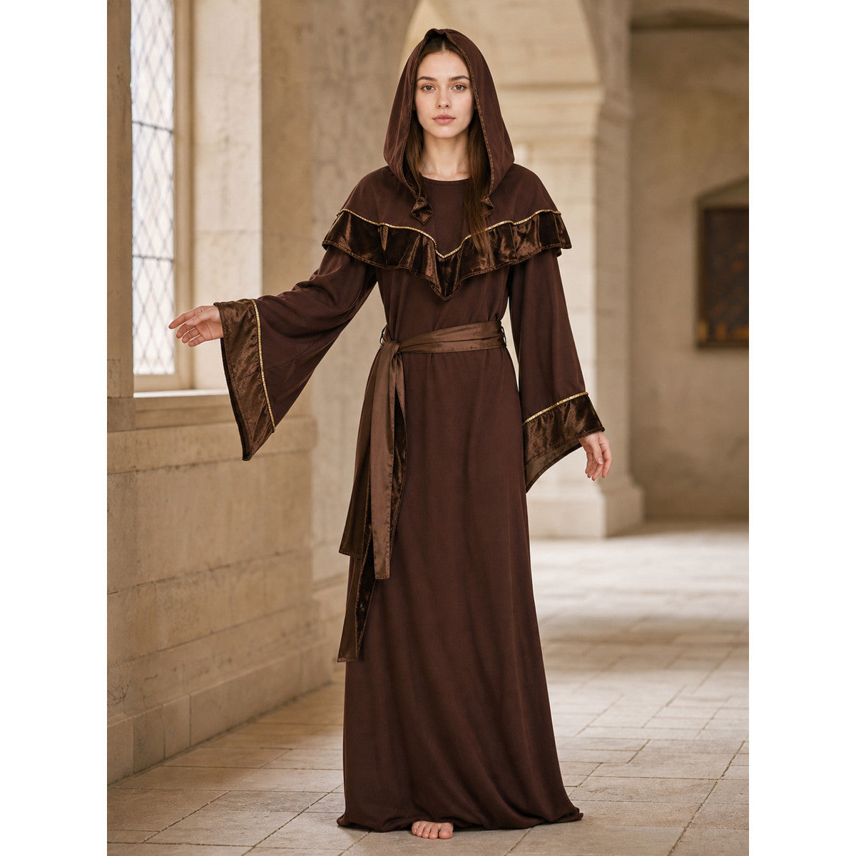 Medieval-style wizard costume with hood lifestyle view
