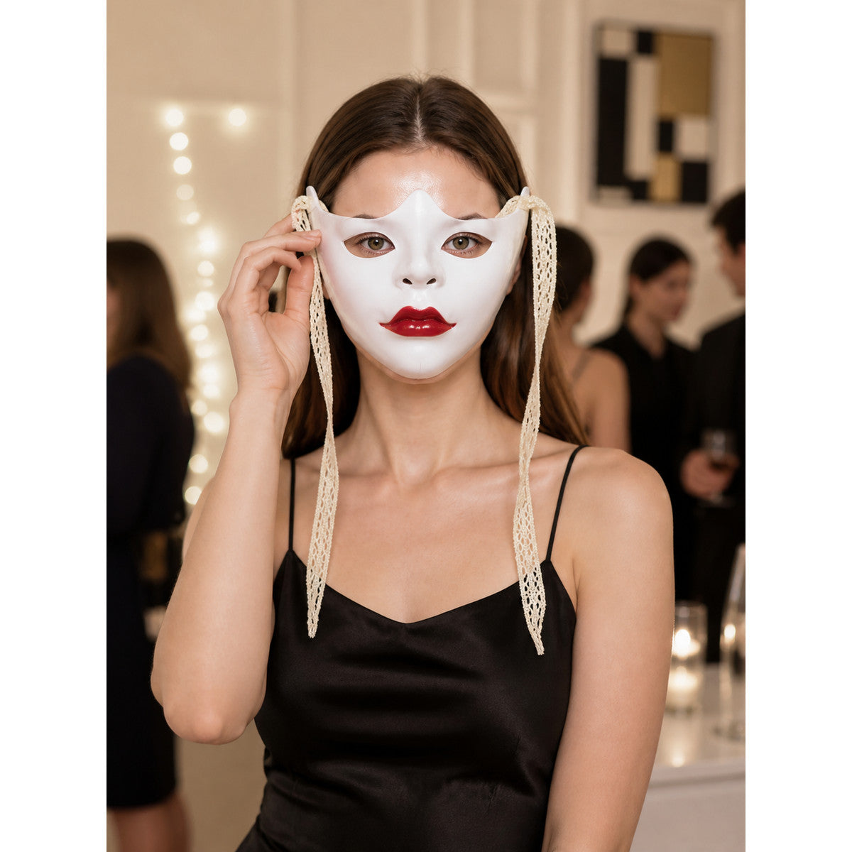 Halloween Mask, White Half-Mask with Red Lips lifestyle view