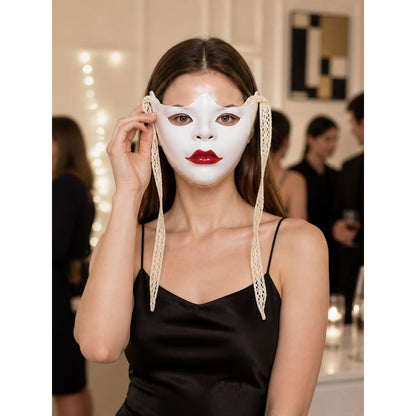 Halloween Mask, White Half-Mask with Red Lips lifestyle view