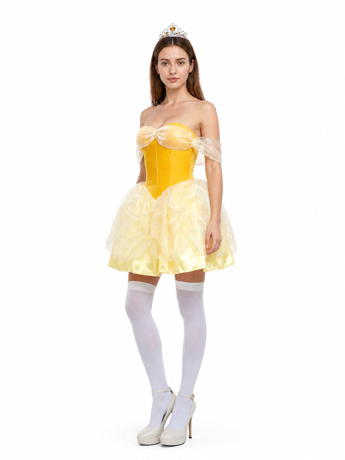 Yellow Princess Dress with Full Skirt and Bow