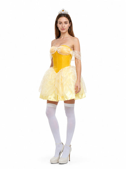 Yellow Princess Dress with Full Skirt and Bow