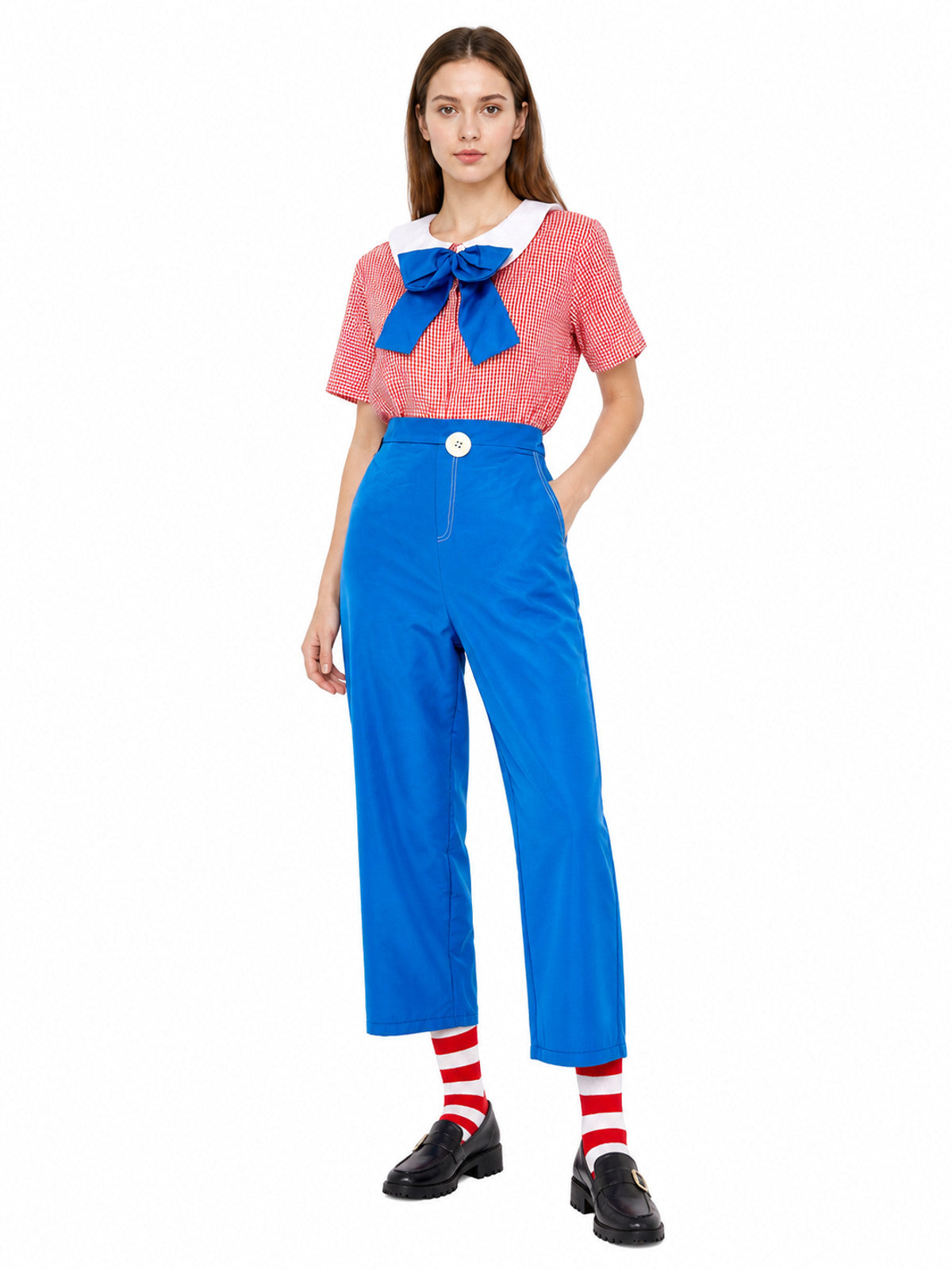 Checkered Clown Costume with Wig and Bow Tie Costume Wigs detail