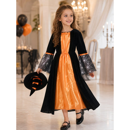 Halloween Costume with Dress, Hat, and Spiderweb Accessory lifestyle view