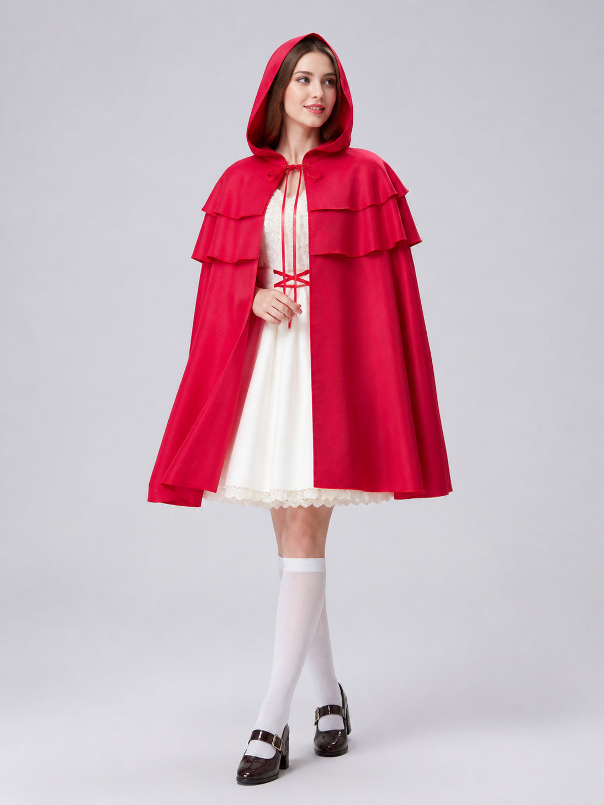 Red Hooded Cape with Triple Ruffles Costume Capes detail