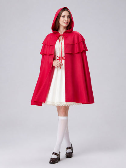 Red Hooded Cape with Triple Ruffles Costume Capes detail
