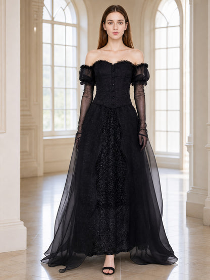 Gothic Black Cosplay Dress with Belt lifestyle view