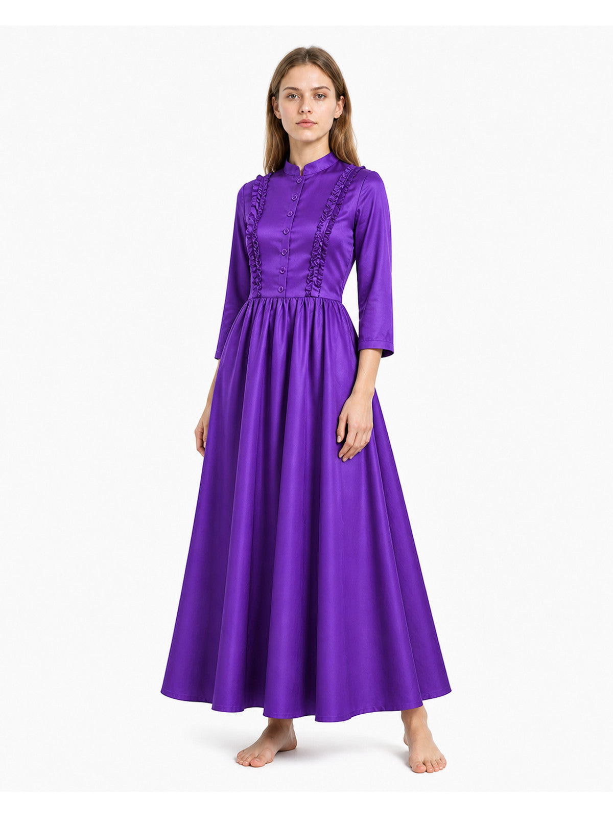Long Gothic Dress with Stand Collar and Buttons Costume Dresses detail