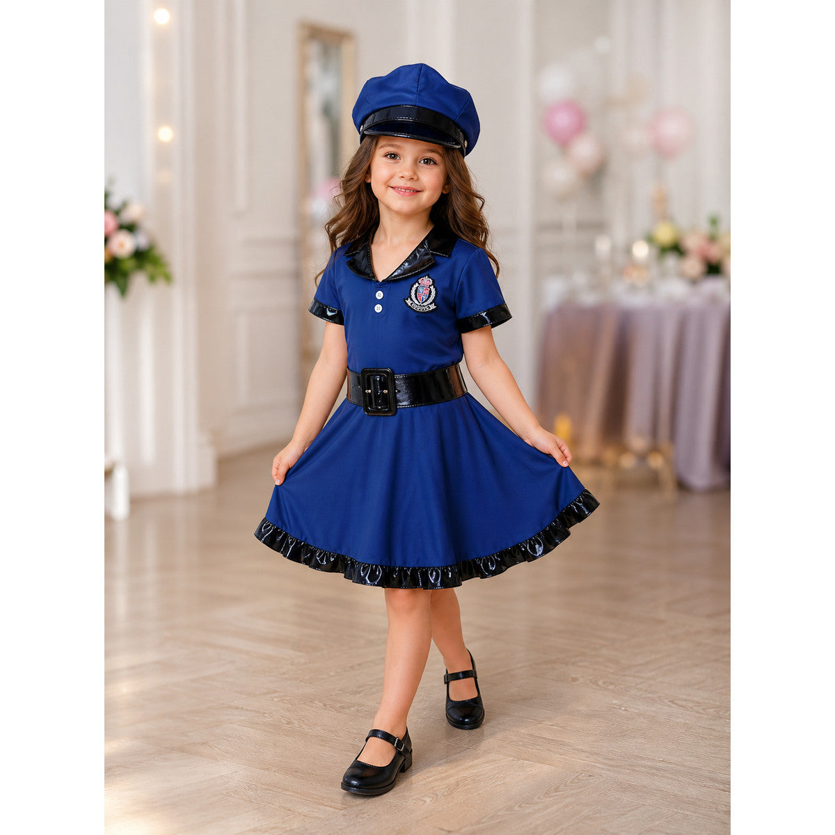 Police Costume: Dress, Hat, Belt, and Handcuffs