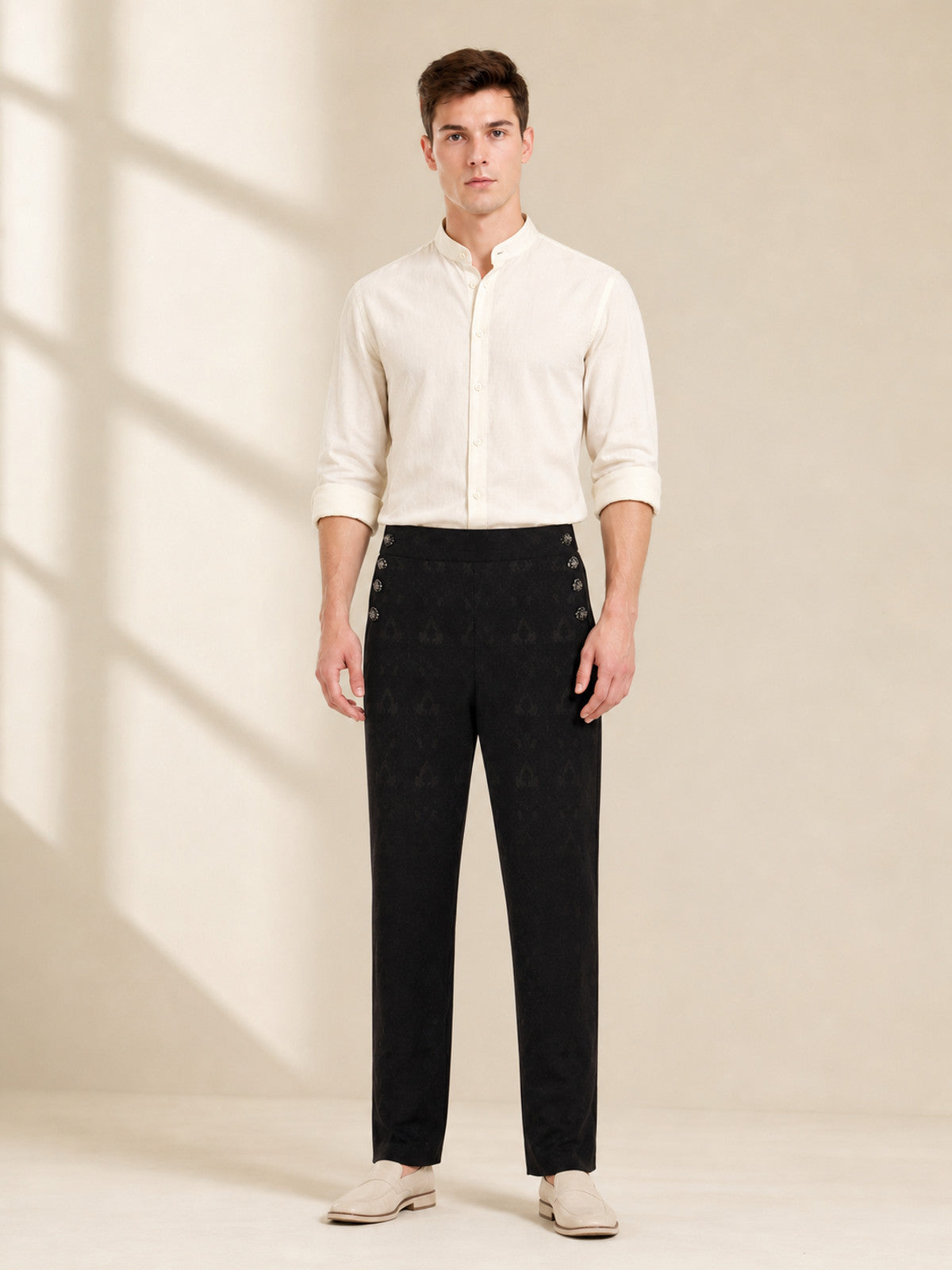 Straight-Leg Pants with Jacquard Pattern lifestyle view