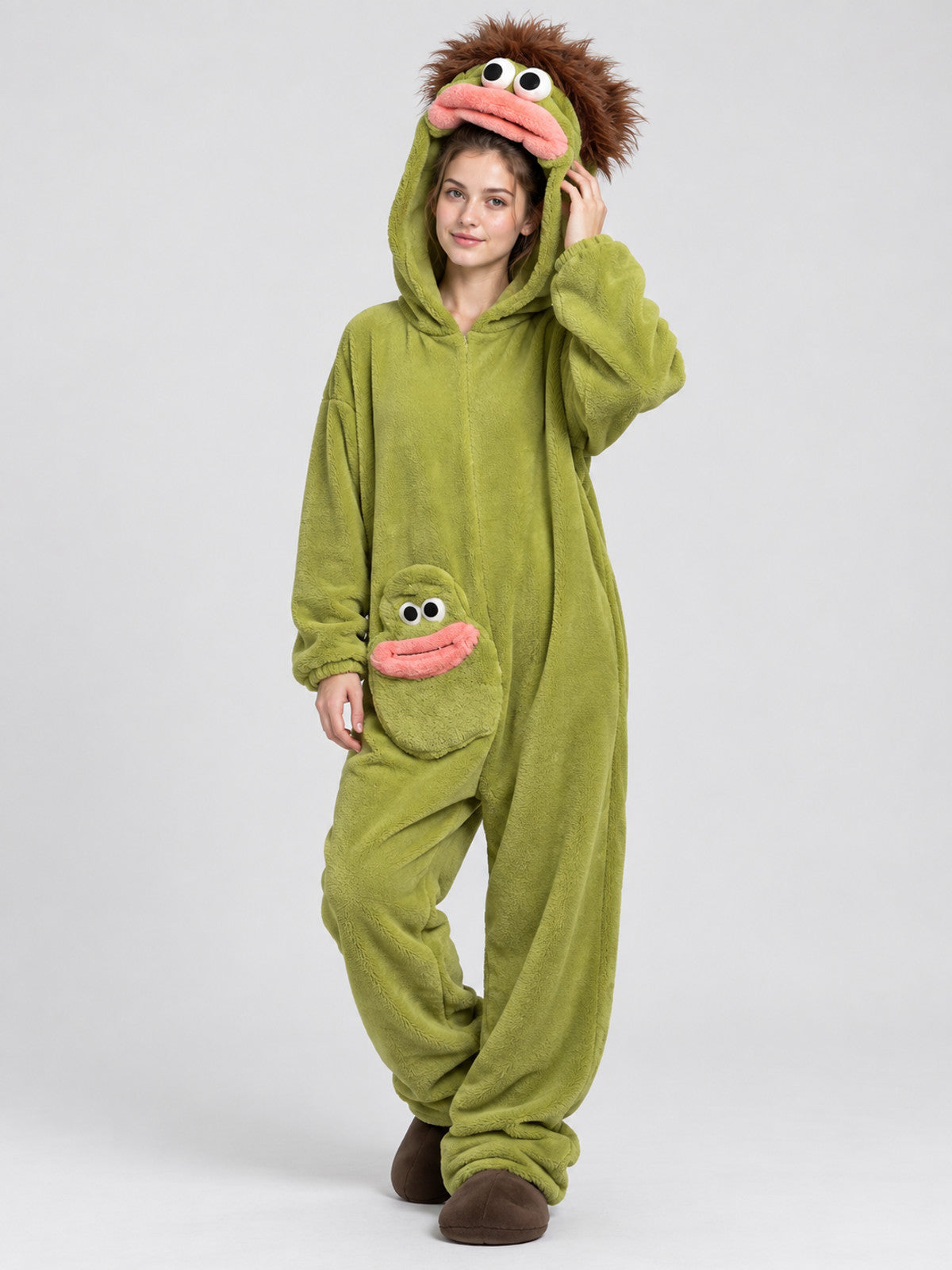 Insulated Pajama Jumpsuit with Cartoon Head