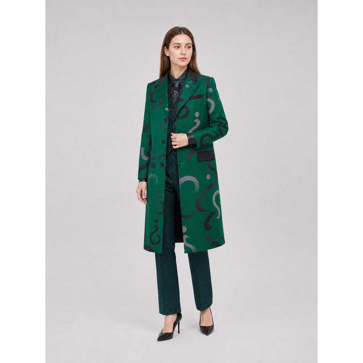 The Riddler Cosplay Costume: Green Coat and Pants