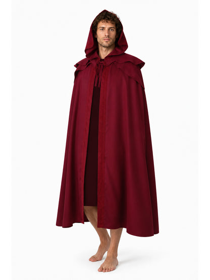 Long Burgundy Gothic Hooded Cloak
