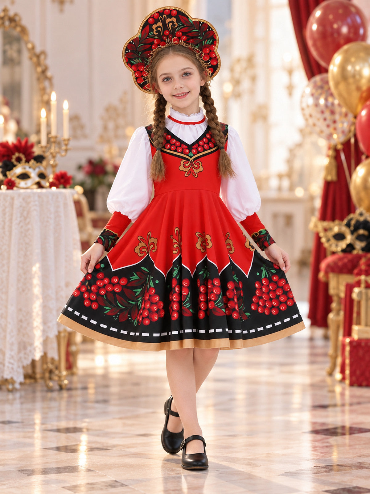 Children's stage costume in Russian folk style, red