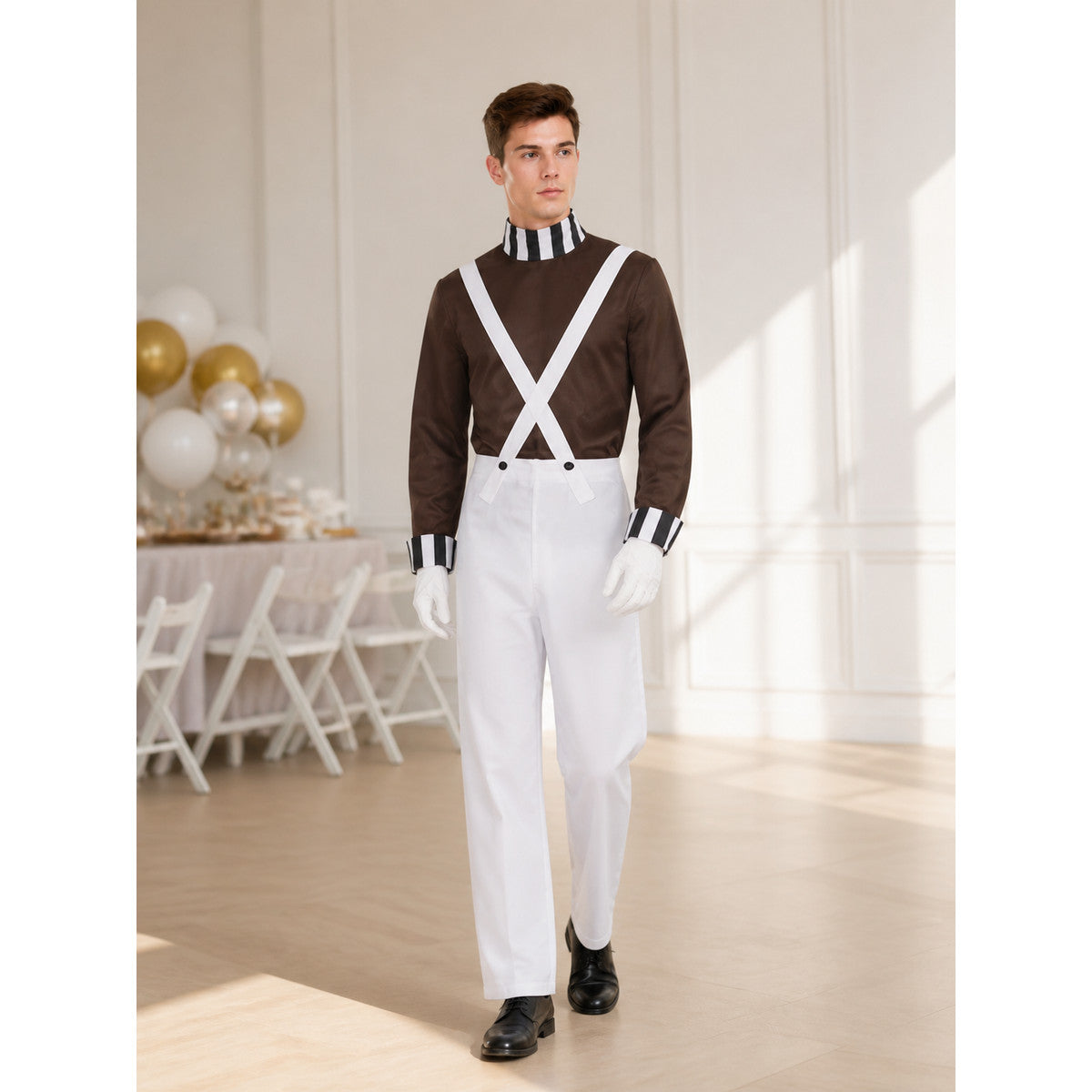 Halloween costume with jumpsuit and gloves