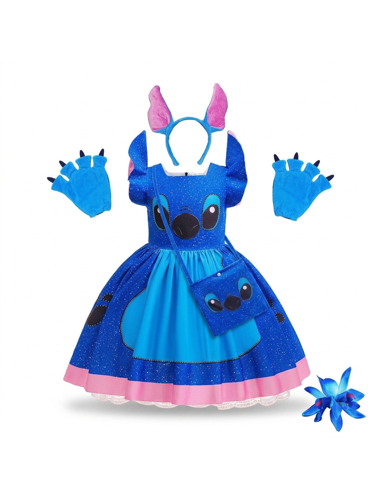 Girls' Stitch Cosplay Dress Cute Cartoon Movie Same-Style Costume for Halloween