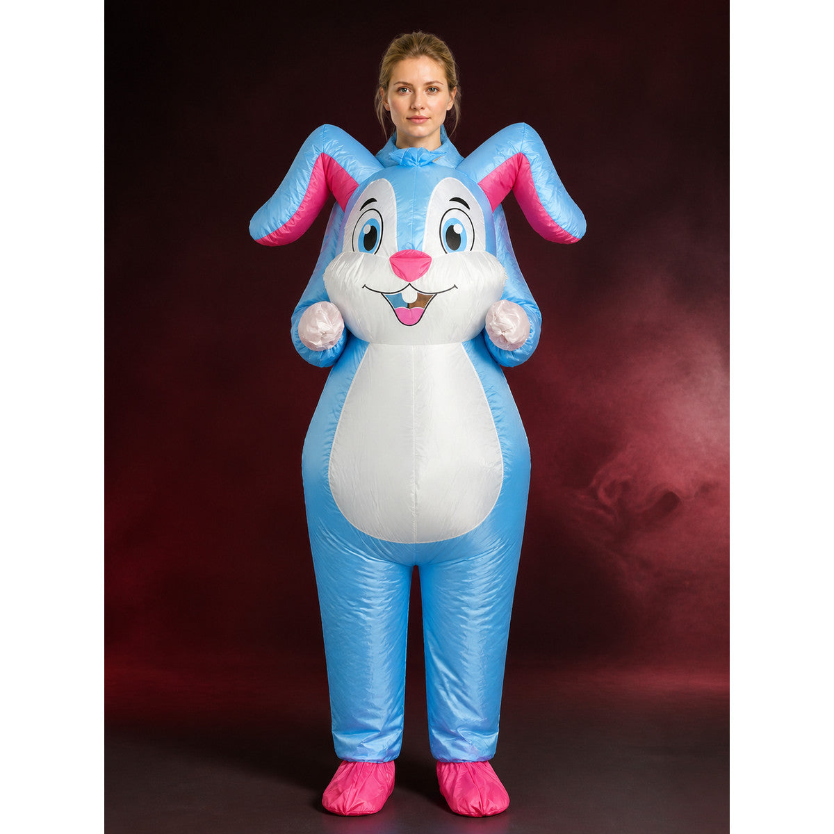 Rabbit Onesie Costume for Adults, Fluffy Pink and White Halloween Outfit with main product view