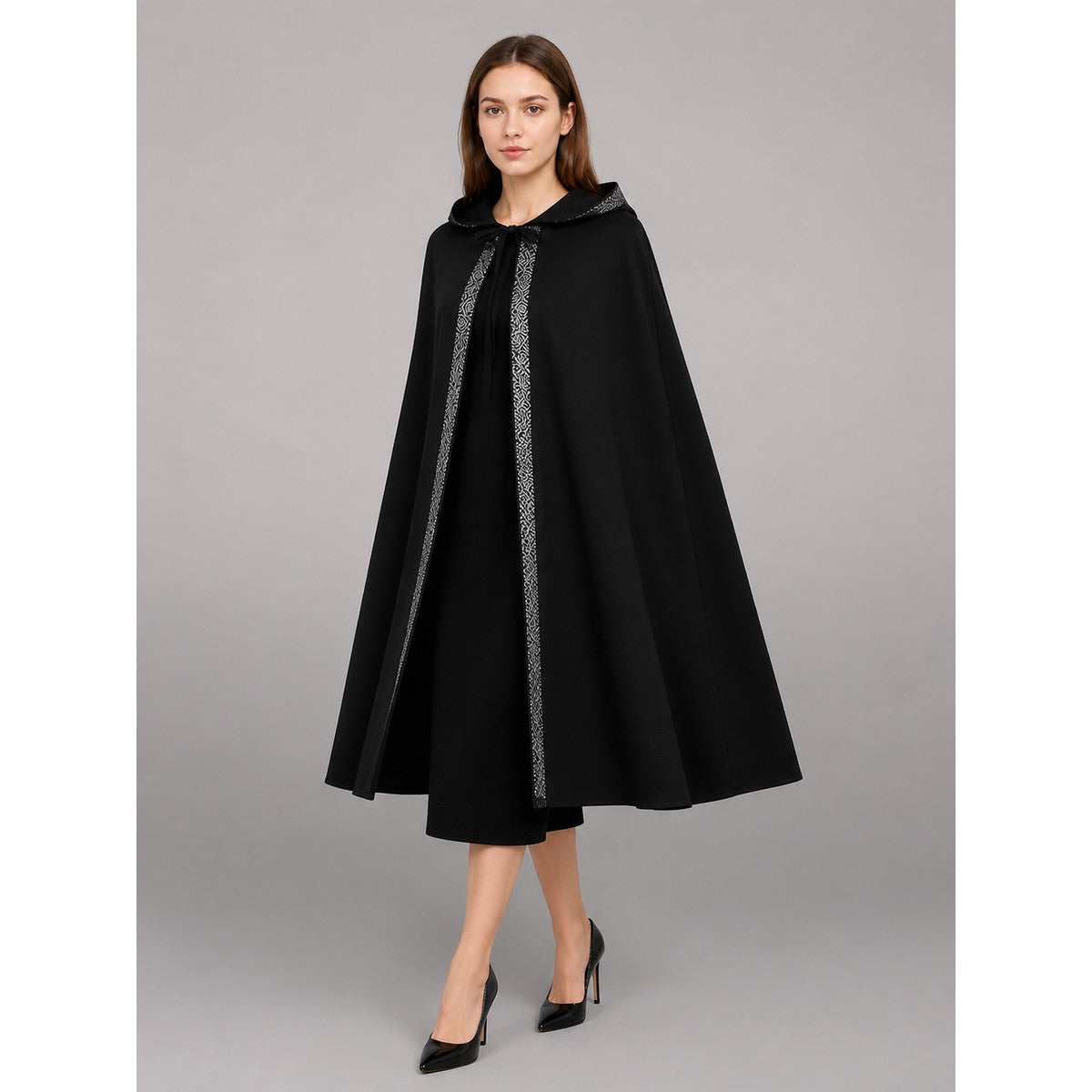 Long Black Hooded Costume Cloak