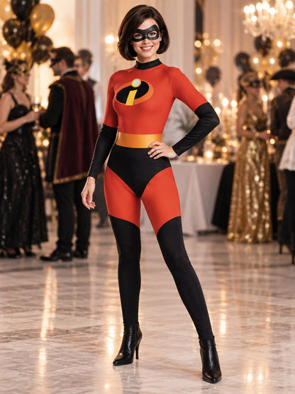 Red and Black Superhero Costume with Yellow Belt and Mask