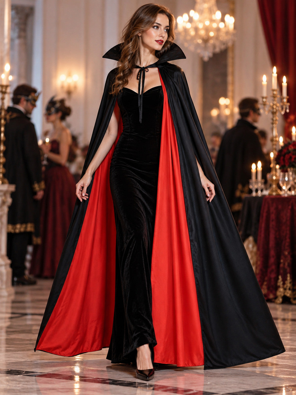 Black and red vampire cape with ties, 1.5 m