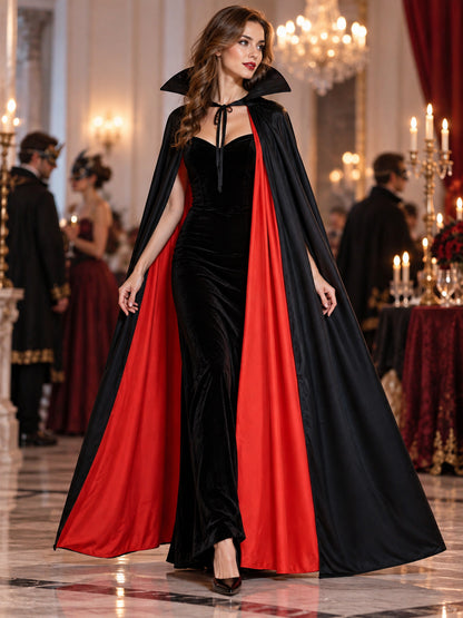 Black and red vampire cape with ties, 1.5 m