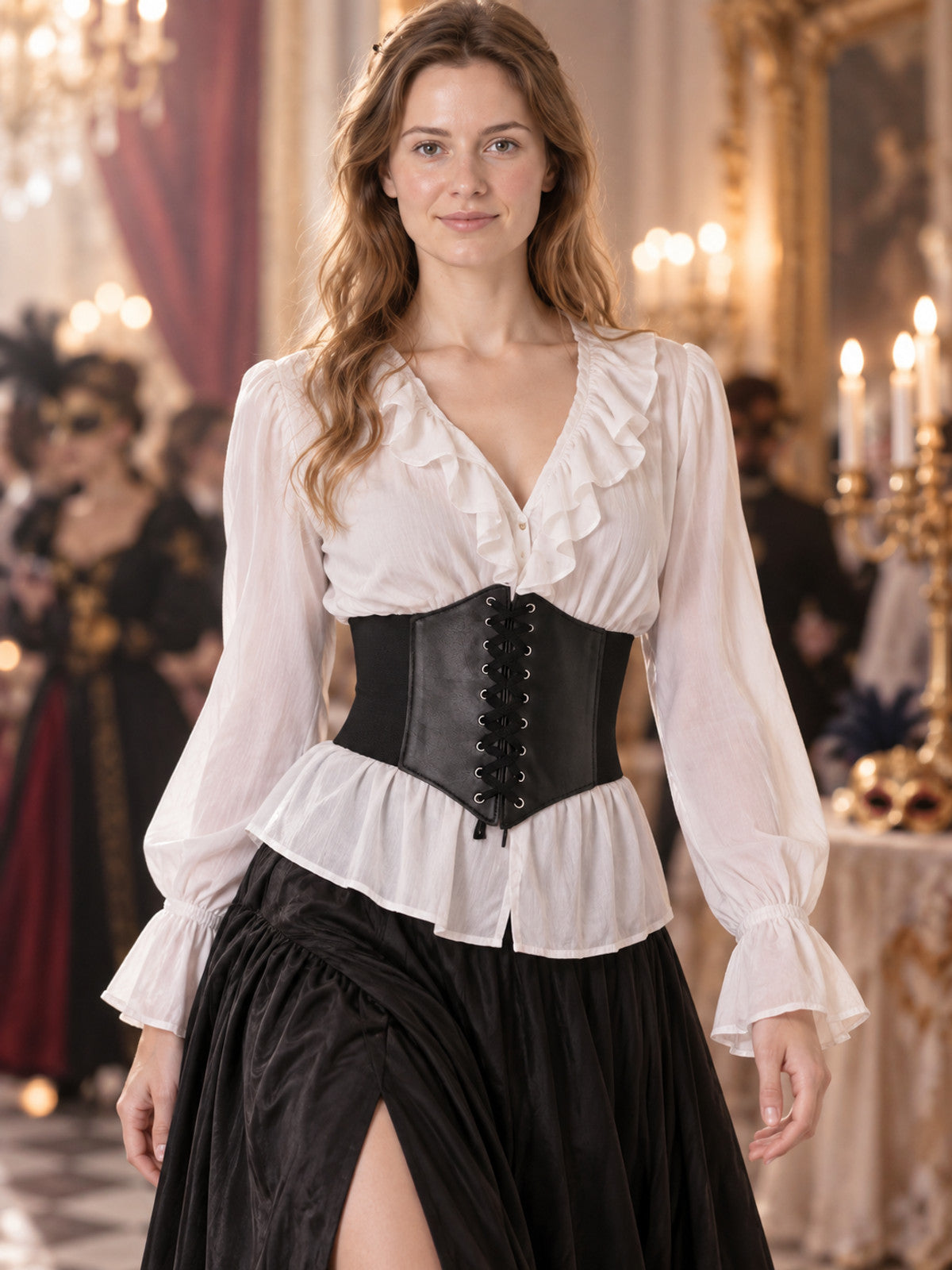 Black corset belt with lacing and zipper