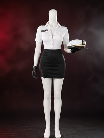 Police Officer Halloween Costume Set - White Top & Black Skirt with Badge, Gold
