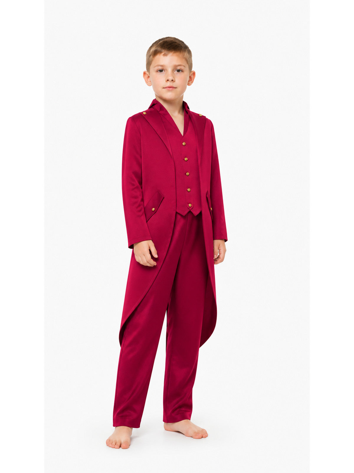 Men’s Burgundy Tailcoat with Lapels and Gold Buttons product detail