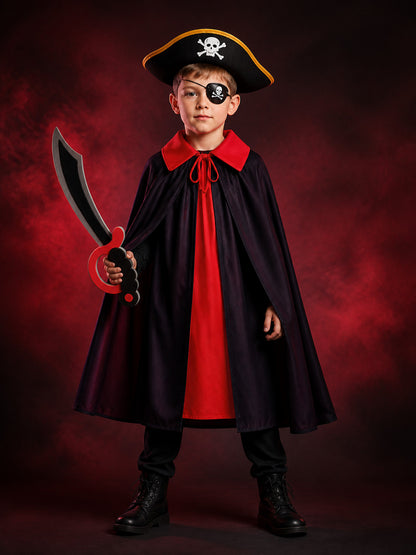 Pirate Cape Costume Set for Kids with Hat, Eye Patch & Toy Sword, Halloween