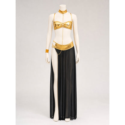 Cleopatra Costume with Gold Chains and Long Skirt