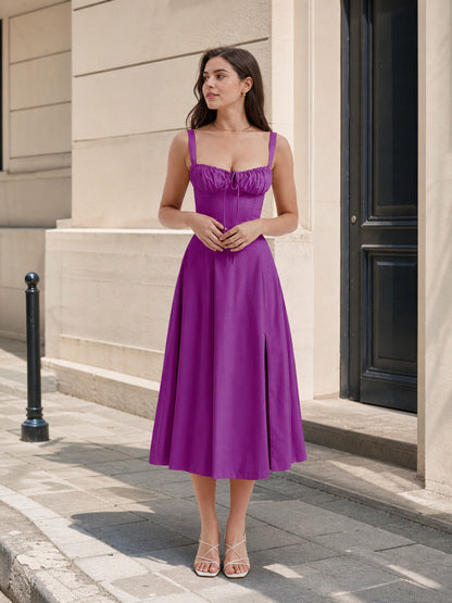 Purple dress with spaghetti straps and a square neckline Costume Dresses detail