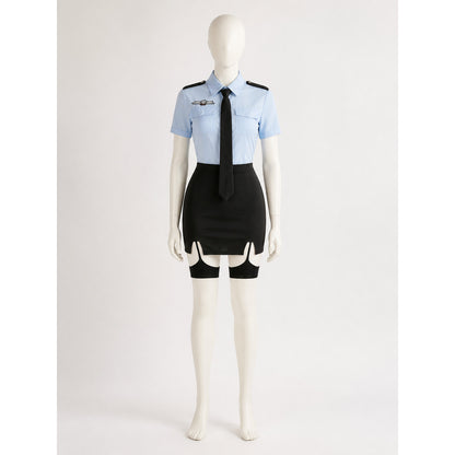 Women's Police Officer Cosplay Costume Set, Light Blue Top with Black Tie and main product view