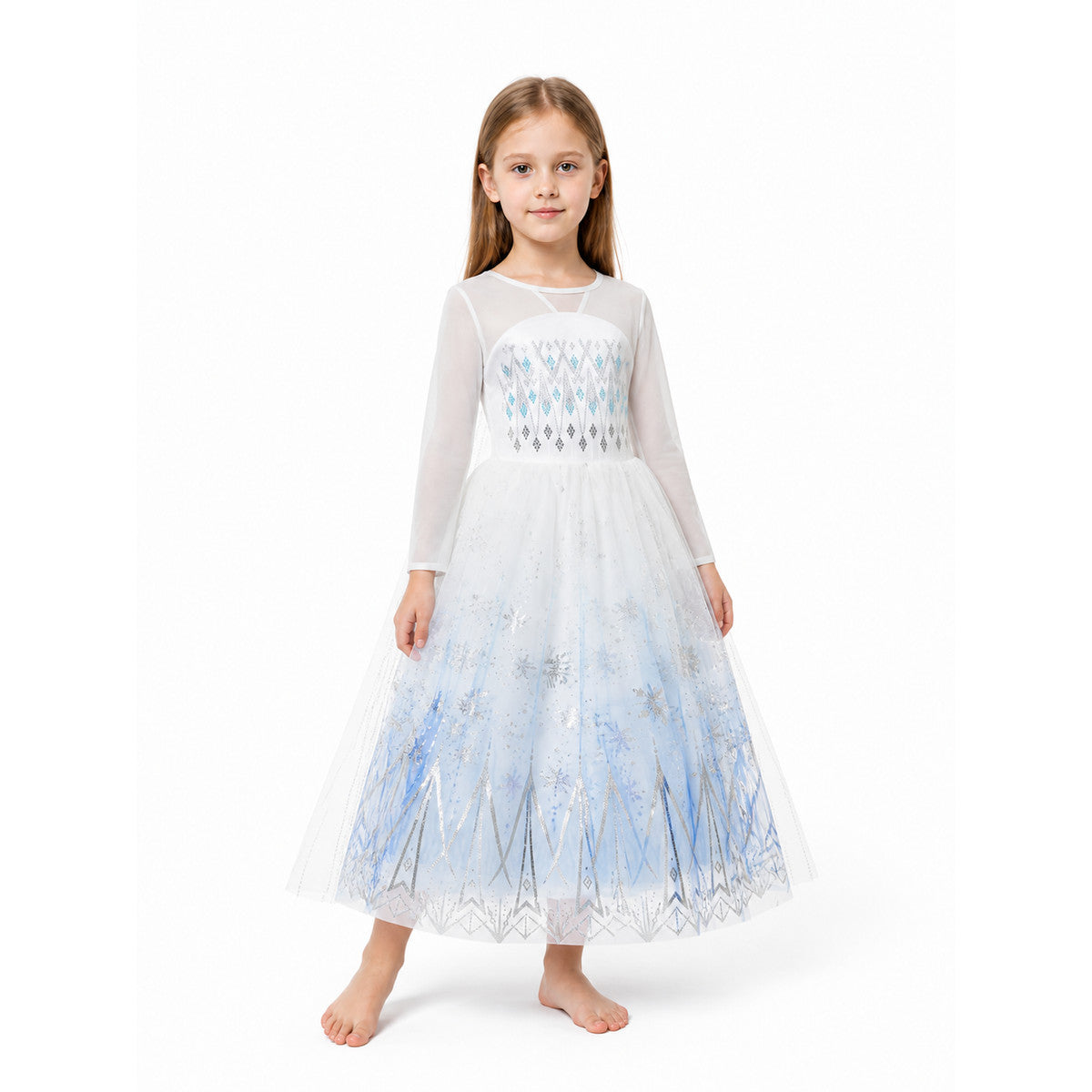 Children’s Elsa Dress with Snowflakes and Long Sleeves product detail