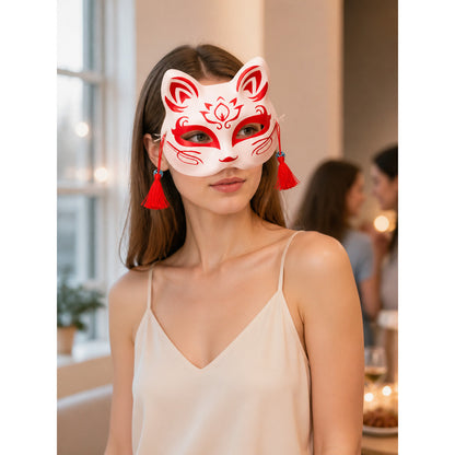 White, Red, and Blue Rabbit Carnival Mask for Halloween lifestyle view