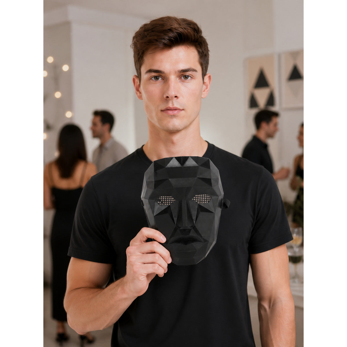 Black 3D Halloween Mask with Geometric Facets lifestyle view