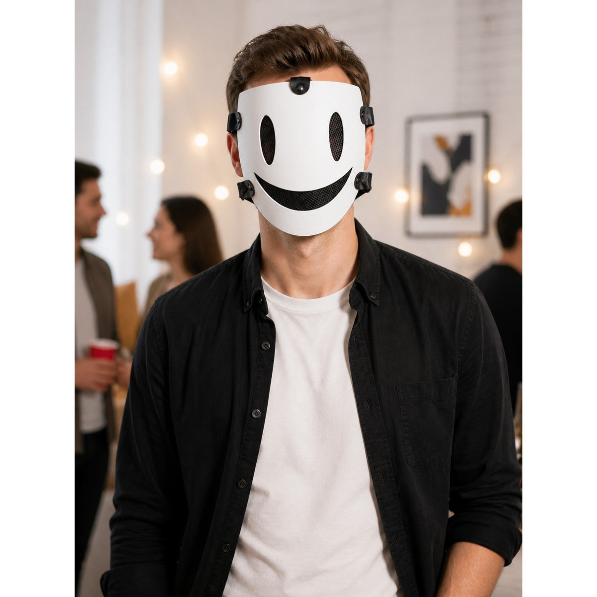 White Halloween Mask with a Smile for Cosplay lifestyle view