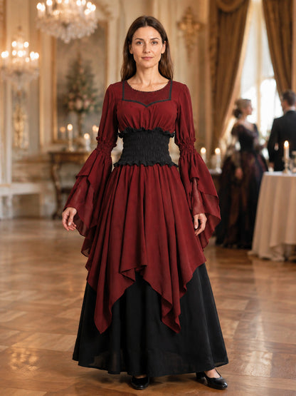 Burgundy Theatrical Dress with a Black Skirt lifestyle view