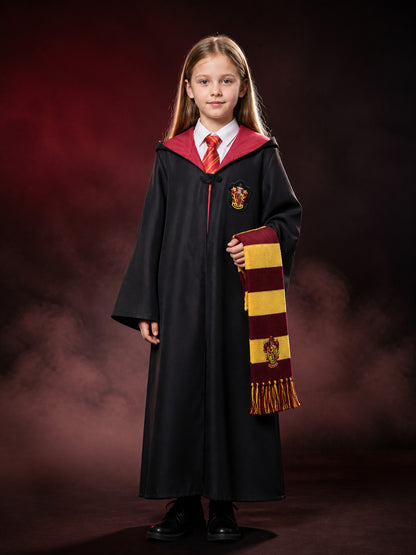 Unisex Wizard Robe Costume Set with Striped Tie and Scarf, Long Sleeve Hooded main product view
