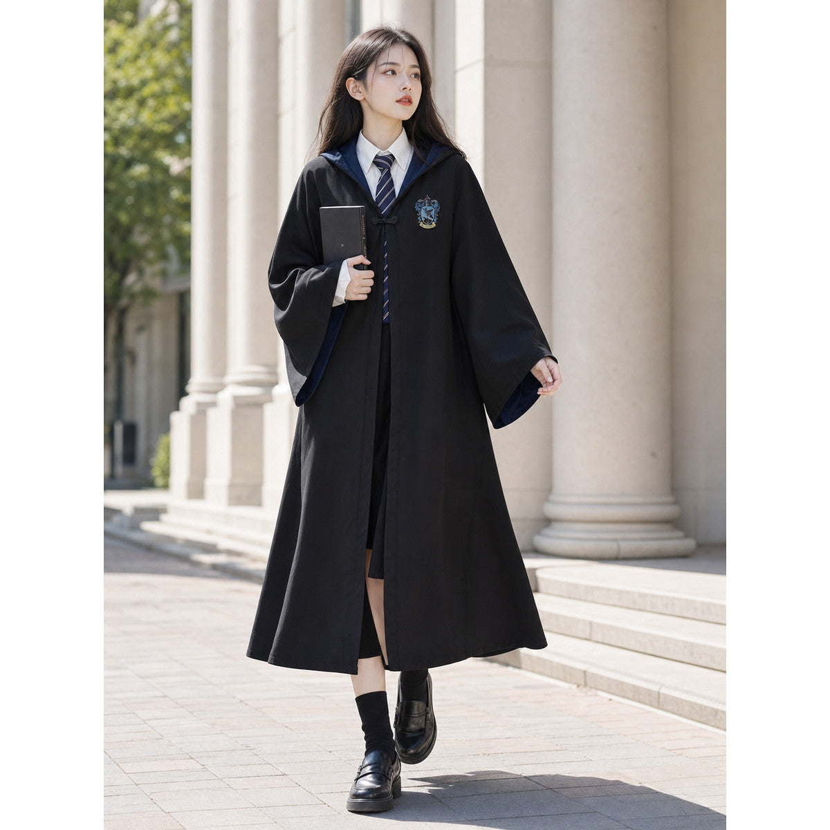 Black Costume Cloak with Blue Hood lifestyle