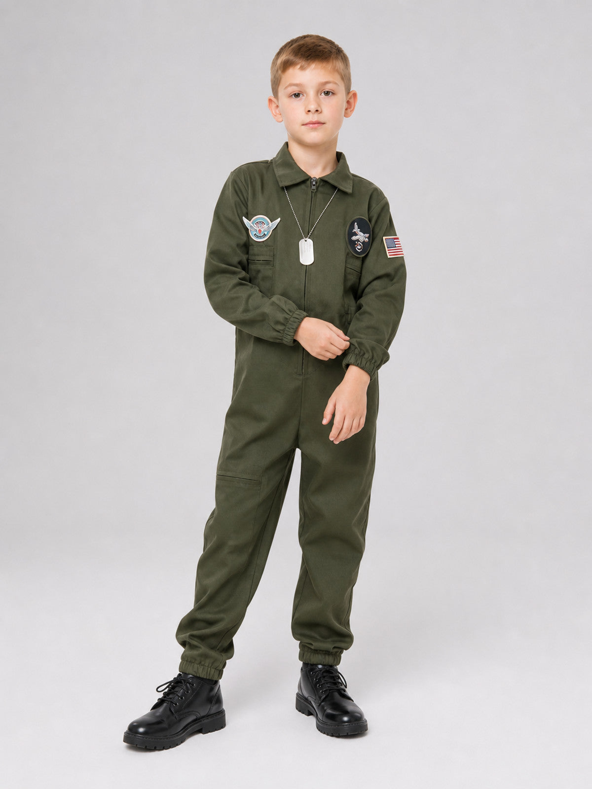 Flight jumpsuit with patches and accessories lifestyle view 2