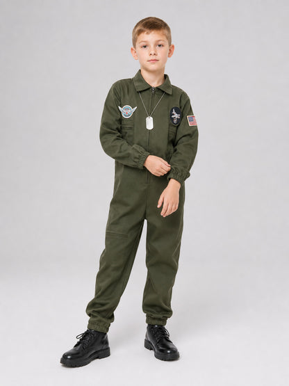 Flight jumpsuit with patches and accessories lifestyle view 2