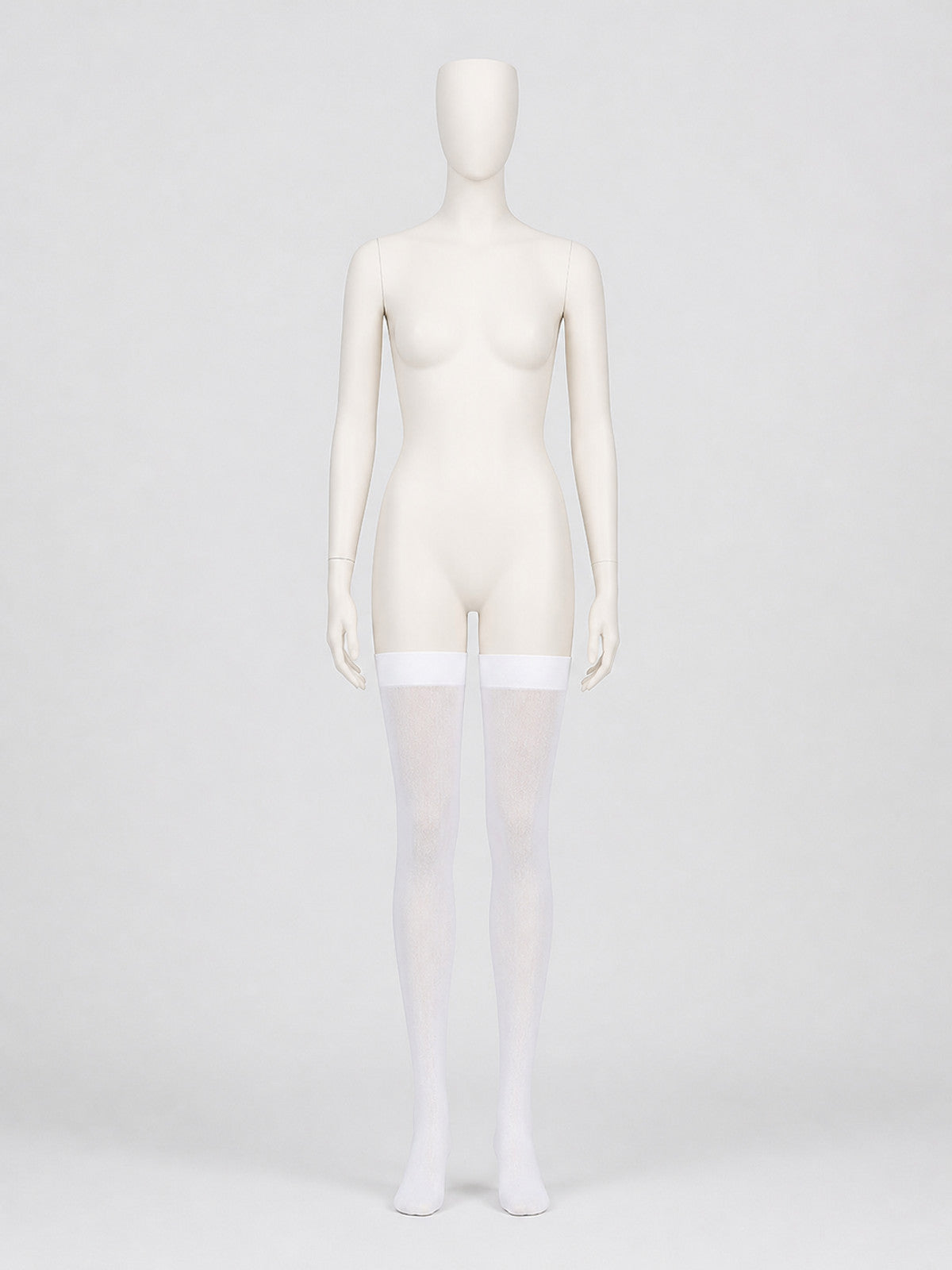 White Thigh-High Stockings in Semi-Transparent Mesh product detail
