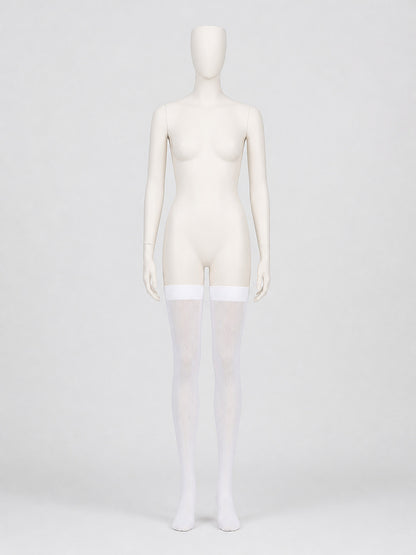 White Thigh-High Stockings in Semi-Transparent Mesh product detail
