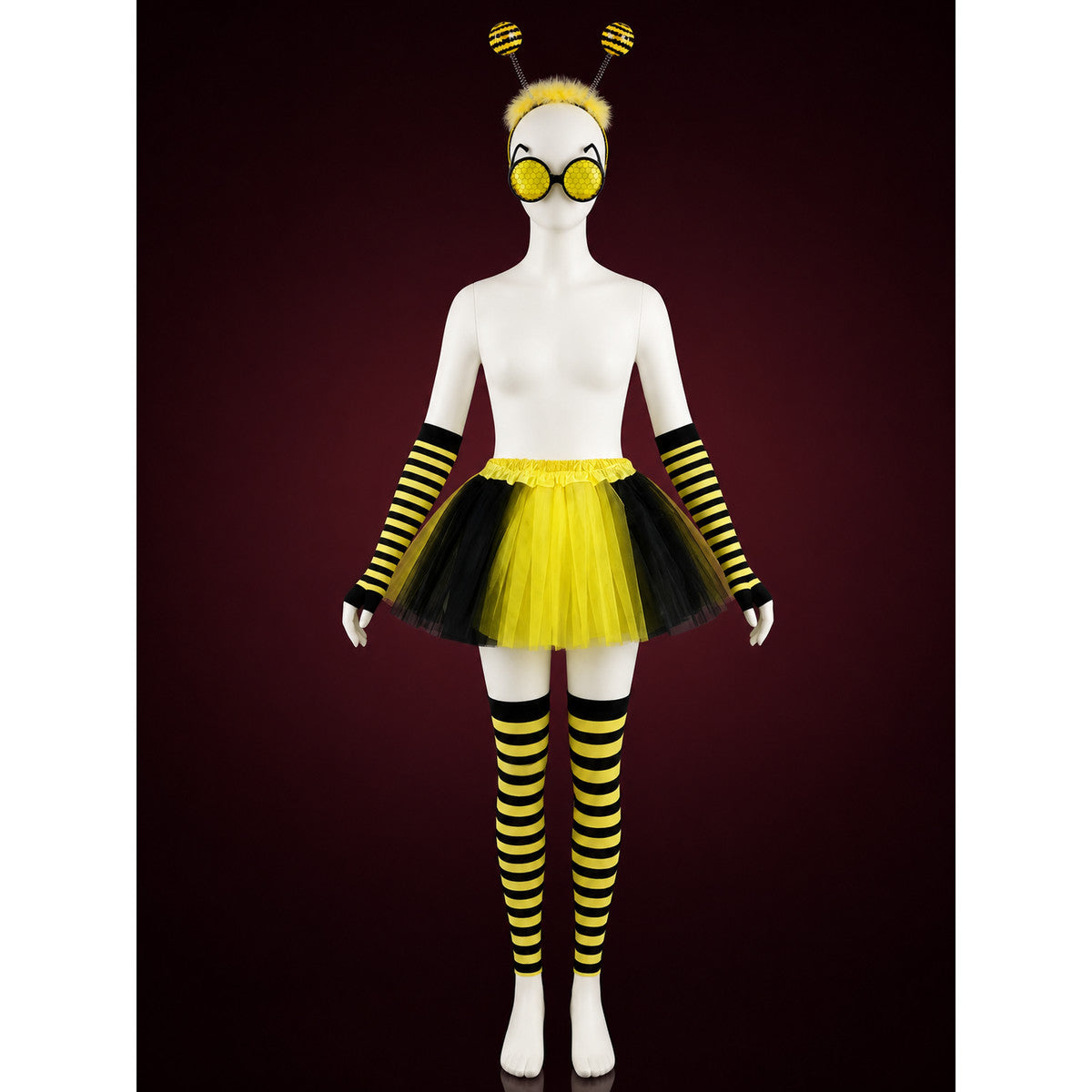 Bee Costume Accessories Set - Black Yellow Striped Headband, Glasses, Gloves & main product view